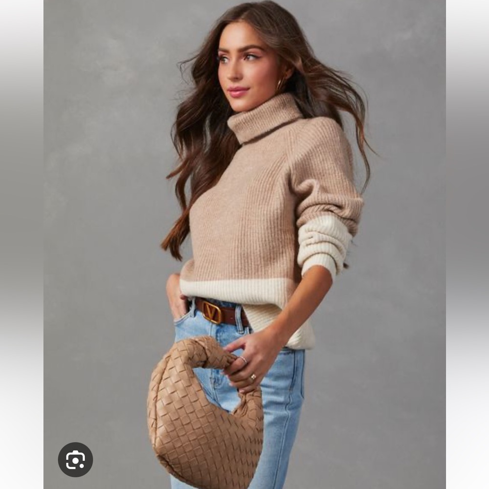 Vici Stephenson Colorblock Taupe Turtleneck Sweater Size XL NWT